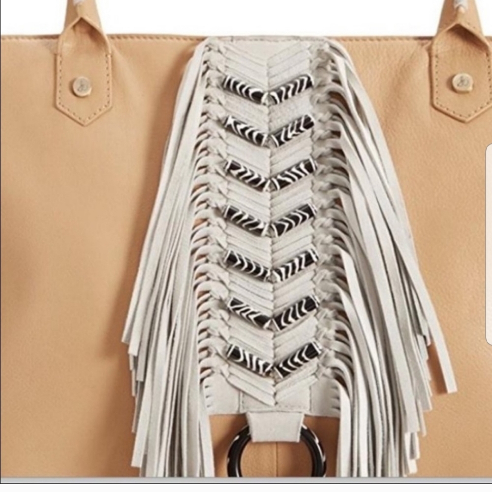 Sam Edelman hobo hippie fringe tote bag purse tan Used Pre Owned - Picture 3 of 5